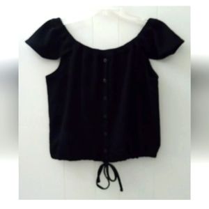 Madewell Texture & Thread Tie Waist Off the Shoulder Top Black Shirt M Cropped